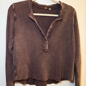 Free People Women's maroon/brown Waffle Knit Top